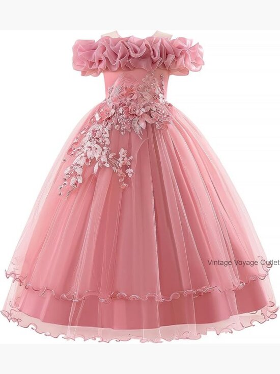Other - Flower Girl Dress Lace Tulle Off Shoulder Pageant Communion Wedding Gown Maxi